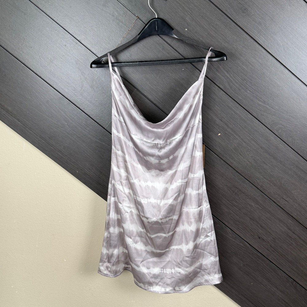 Style Rack Women's Small Satin Cowl Neck Mini Dress Gray Tie Dye Y2K NWT